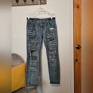 Rue21 Premier Distressed Jeans, Blue, Size 7/8R